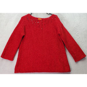 Ruby Rd. Sweater Women's Small Red Glitter Cotton Beaded‎ Long Sleeve Round Neck